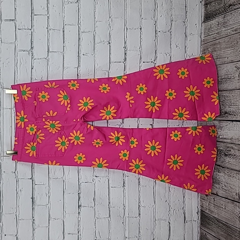 Free People Youthquake Printed Hi-Rise Crop Flare Jeans Lipstick Combo Pink -NWT - Picture 8 of 17